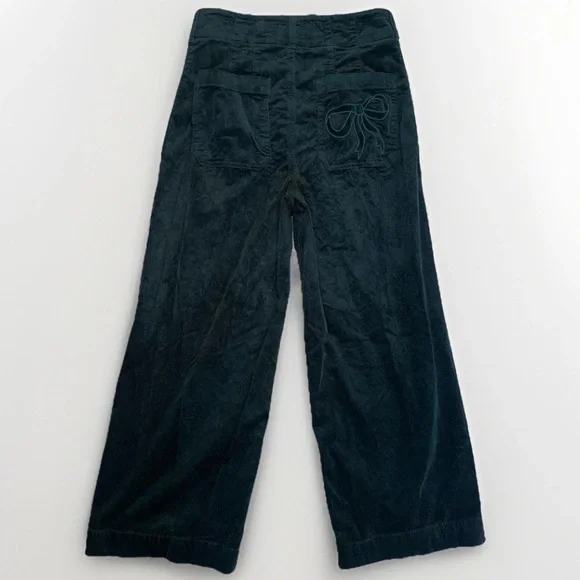 Anthropologie Maeve Colette Bow Corduroy Wide Crop Leg Pants 28 Forest Green - Picture 5 of 14